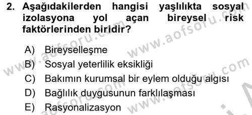 Psiko-Sosyal Rehabilitasyon Dersi 2016 - 2017 Yılı 3 Ders Sınav Soruları 2. Soru