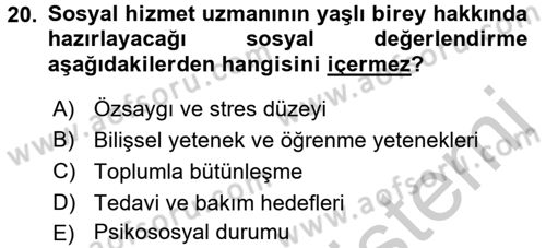Psiko-Sosyal Rehabilitasyon Dersi 2016 - 2017 Yılı 3 Ders Sınav Soruları 20. Soru