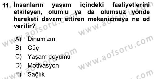 Psiko-Sosyal Rehabilitasyon Dersi 2016 - 2017 Yılı (Final) Dönem Sonu Sınav Soruları 11. Soru