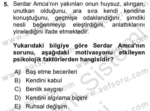 Psiko-Sosyal Rehabilitasyon Dersi 2016 - 2017 Yılı (Final) Dönem Sonu Sınav Soruları 5. Soru