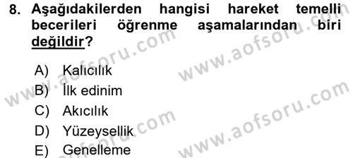 Psiko-Sosyal Rehabilitasyon Dersi 2016 - 2017 Yılı (Final) Dönem Sonu Sınav Soruları 8. Soru