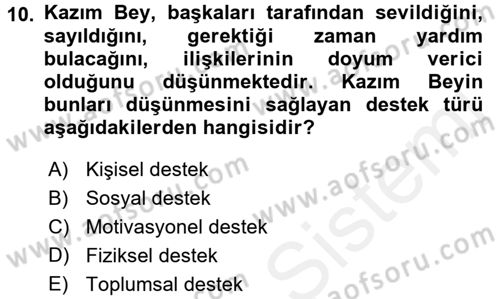 Psiko-Sosyal Rehabilitasyon Dersi 2017 - 2018 Yılı (Final) Dönem Sonu Sınav Soruları 10. Soru