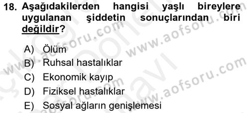 Psiko-Sosyal Rehabilitasyon Dersi 2017 - 2018 Yılı (Final) Dönem Sonu Sınav Soruları 18. Soru