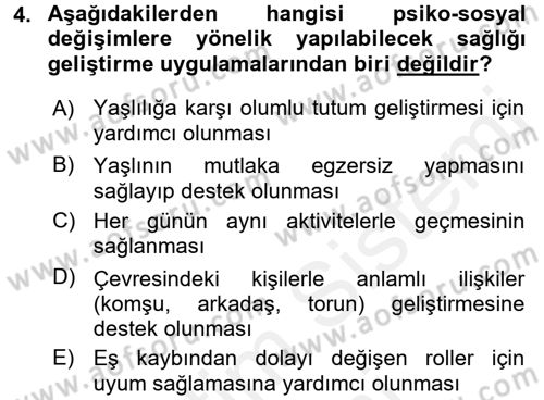 Psiko-Sosyal Rehabilitasyon Dersi 2017 - 2018 Yılı (Final) Dönem Sonu Sınav Soruları 4. Soru