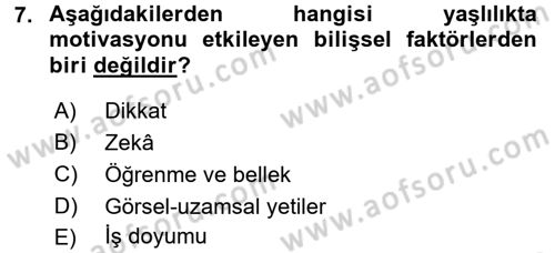 Psiko-Sosyal Rehabilitasyon Dersi 2017 - 2018 Yılı (Final) Dönem Sonu Sınav Soruları 7. Soru