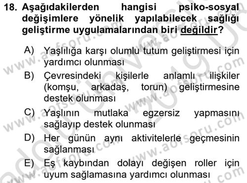 Psiko-Sosyal Rehabilitasyon Dersi 2018 - 2019 Yılı 3 Ders Sınav Soruları 18. Soru