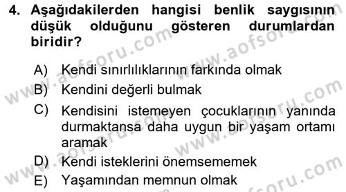 Psiko-Sosyal Rehabilitasyon Dersi 2018 - 2019 Yılı 3 Ders Sınav Soruları 4. Soru