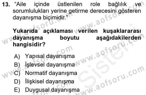 Psiko-Sosyal Rehabilitasyon Dersi 2018 - 2019 Yılı (Vize) Ara Sınav Soruları 13. Soru