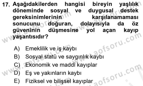 Psiko-Sosyal Rehabilitasyon Dersi 2018 - 2019 Yılı (Vize) Ara Sınav Soruları 17. Soru
