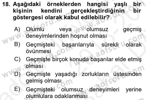 Psiko-Sosyal Rehabilitasyon Dersi 2018 - 2019 Yılı (Vize) Ara Sınav Soruları 18. Soru