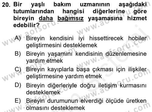 Psiko-Sosyal Rehabilitasyon Dersi 2018 - 2019 Yılı (Vize) Ara Sınav Soruları 20. Soru