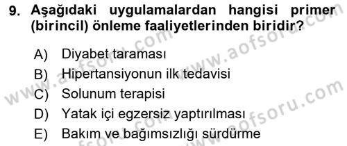 Psiko-Sosyal Rehabilitasyon Dersi 2018 - 2019 Yılı (Vize) Ara Sınav Soruları 9. Soru