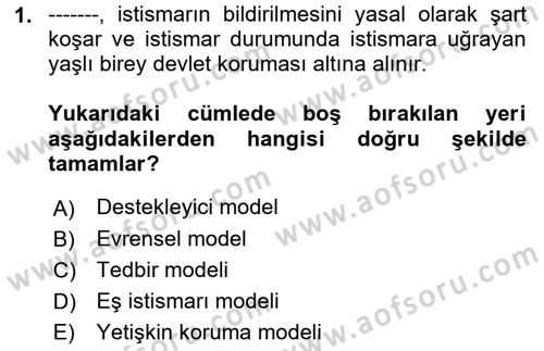 Psiko-Sosyal Rehabilitasyon Dersi 2018 - 2019 Yılı (Final) Dönem Sonu Sınav Soruları 1. Soru