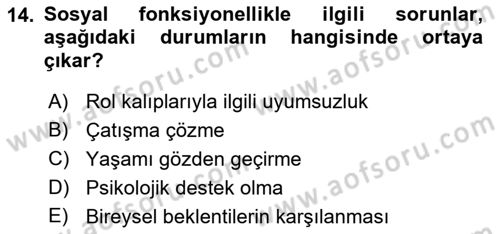 Psiko-Sosyal Rehabilitasyon Dersi 2018 - 2019 Yılı (Final) Dönem Sonu Sınav Soruları 14. Soru