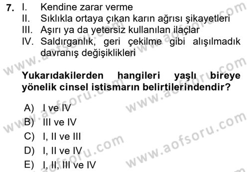 Psiko-Sosyal Rehabilitasyon Dersi 2018 - 2019 Yılı (Final) Dönem Sonu Sınav Soruları 7. Soru