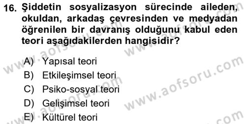 Psiko-Sosyal Rehabilitasyon Dersi 2018 - 2019 Yılı Yaz Okulu Sınav Soruları 16. Soru