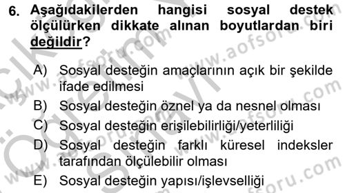 Psiko-Sosyal Rehabilitasyon Dersi 2018 - 2019 Yılı Yaz Okulu Sınav Soruları 6. Soru