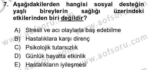 Psiko-Sosyal Rehabilitasyon Dersi 2018 - 2019 Yılı Yaz Okulu Sınav Soruları 7. Soru