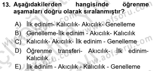 Psiko-Sosyal Rehabilitasyon Dersi 2020 - 2021 Yılı Yaz Okulu Sınav Soruları 13. Soru