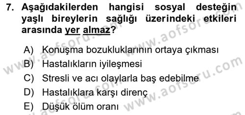Psiko-Sosyal Rehabilitasyon Dersi 2020 - 2021 Yılı Yaz Okulu Sınav Soruları 7. Soru