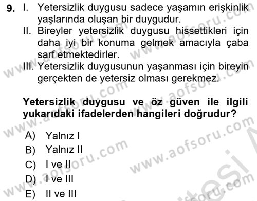 Psiko-Sosyal Rehabilitasyon Dersi 2020 - 2021 Yılı Yaz Okulu Sınav Soruları 9. Soru