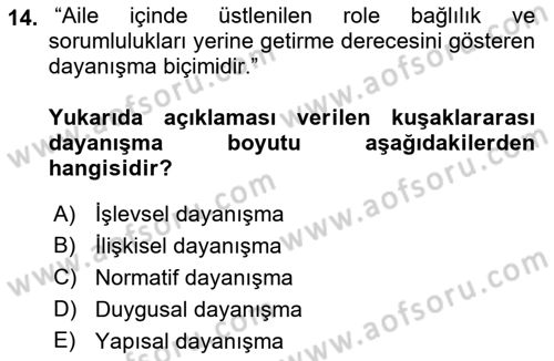 Psiko-Sosyal Rehabilitasyon Dersi 2021 - 2022 Yılı (Vize) Ara Sınav Soruları 14. Soru