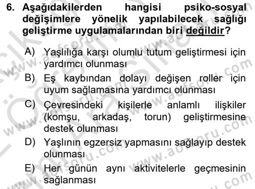 Psiko-Sosyal Rehabilitasyon Dersi 2021 - 2022 Yılı (Vize) Ara Sınav Soruları 6. Soru