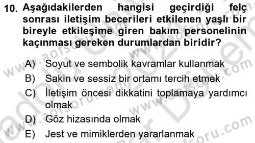 Psiko-Sosyal Rehabilitasyon Dersi 2021 - 2022 Yılı (Final) Dönem Sonu Sınav Soruları 10. Soru