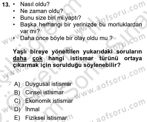 Psiko-Sosyal Rehabilitasyon Dersi 2021 - 2022 Yılı (Final) Dönem Sonu Sınav Soruları 13. Soru
