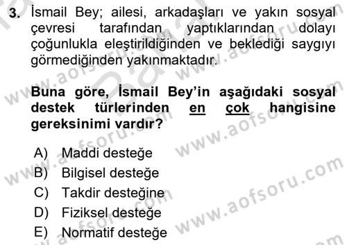 Psiko-Sosyal Rehabilitasyon Dersi 2021 - 2022 Yılı (Final) Dönem Sonu Sınav Soruları 3. Soru