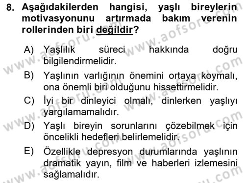 Psiko-Sosyal Rehabilitasyon Dersi 2021 - 2022 Yılı (Final) Dönem Sonu Sınav Soruları 8. Soru