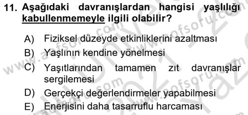 Psiko-Sosyal Rehabilitasyon Dersi 2021 - 2022 Yılı Yaz Okulu Sınav Soruları 11. Soru