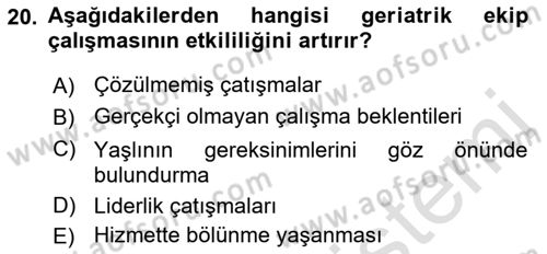 Psiko-Sosyal Rehabilitasyon Dersi 2021 - 2022 Yılı Yaz Okulu Sınav Soruları 20. Soru