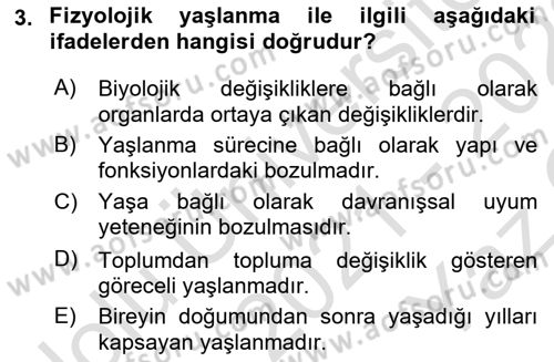 Psiko-Sosyal Rehabilitasyon Dersi 2021 - 2022 Yılı Yaz Okulu Sınav Soruları 3. Soru