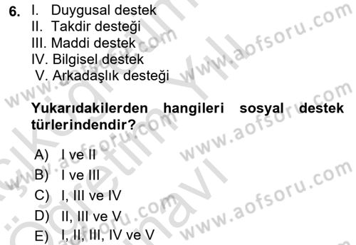 Psiko-Sosyal Rehabilitasyon Dersi 2021 - 2022 Yılı Yaz Okulu Sınav Soruları 6. Soru