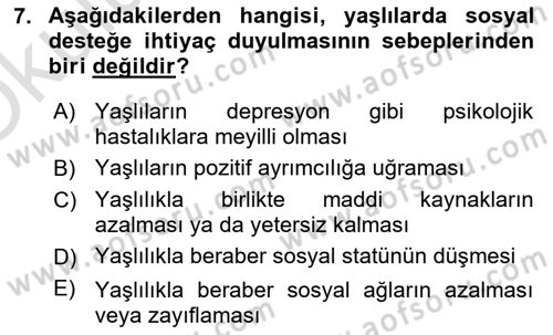 Psiko-Sosyal Rehabilitasyon Dersi 2021 - 2022 Yılı Yaz Okulu Sınav Soruları 7. Soru