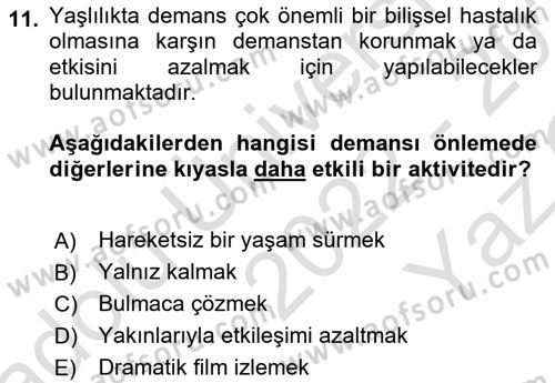 Psiko-Sosyal Rehabilitasyon Dersi 2022 - 2023 Yılı Yaz Okulu Sınav Soruları 11. Soru