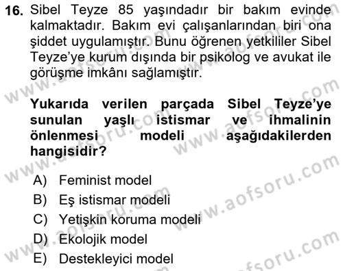 Psiko-Sosyal Rehabilitasyon Dersi 2022 - 2023 Yılı Yaz Okulu Sınav Soruları 16. Soru