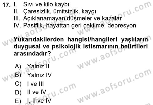 Psiko-Sosyal Rehabilitasyon Dersi 2022 - 2023 Yılı Yaz Okulu Sınav Soruları 17. Soru