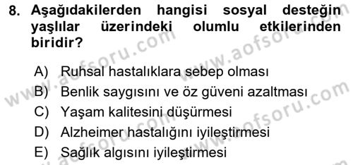 Psiko-Sosyal Rehabilitasyon Dersi 2022 - 2023 Yılı Yaz Okulu Sınav Soruları 8. Soru