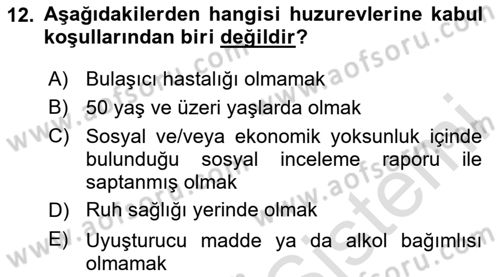 Psiko-Sosyal Rehabilitasyon Dersi 2023 - 2024 Yılı (Vize) Ara Sınav Soruları 12. Soru