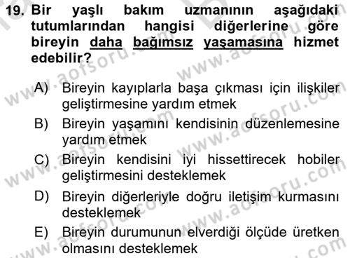 Psiko-Sosyal Rehabilitasyon Dersi 2023 - 2024 Yılı (Vize) Ara Sınav Soruları 19. Soru