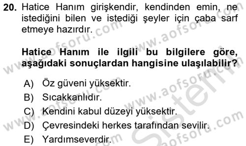 Psiko-Sosyal Rehabilitasyon Dersi 2023 - 2024 Yılı (Vize) Ara Sınav Soruları 20. Soru