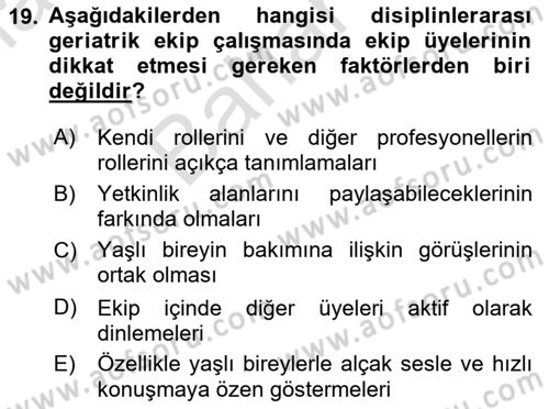 Psiko-Sosyal Rehabilitasyon Dersi 2023 - 2024 Yılı (Final) Dönem Sonu Sınav Soruları 19. Soru