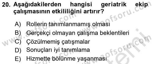 Psiko-Sosyal Rehabilitasyon Dersi 2023 - 2024 Yılı (Final) Dönem Sonu Sınav Soruları 20. Soru