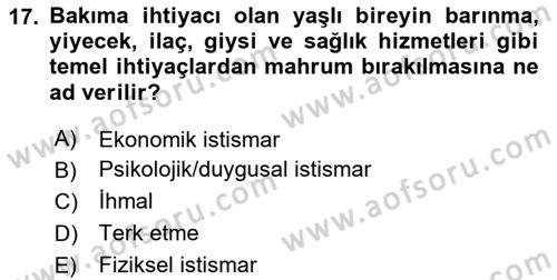Psiko-Sosyal Rehabilitasyon Dersi 2023 - 2024 Yılı Yaz Okulu Sınav Soruları 17. Soru