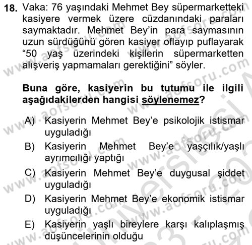 Psiko-Sosyal Rehabilitasyon Dersi 2023 - 2024 Yılı Yaz Okulu Sınav Soruları 18. Soru