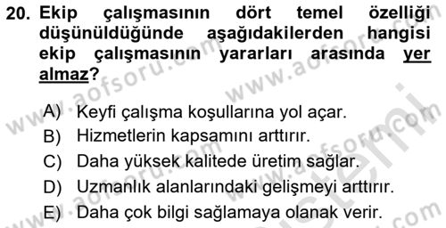 Psiko-Sosyal Rehabilitasyon Dersi 2023 - 2024 Yılı Yaz Okulu Sınav Soruları 20. Soru