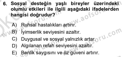 Psiko-Sosyal Rehabilitasyon Dersi 2023 - 2024 Yılı Yaz Okulu Sınav Soruları 6. Soru