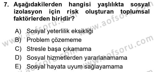 Psiko-Sosyal Rehabilitasyon Dersi 2023 - 2024 Yılı Yaz Okulu Sınav Soruları 7. Soru